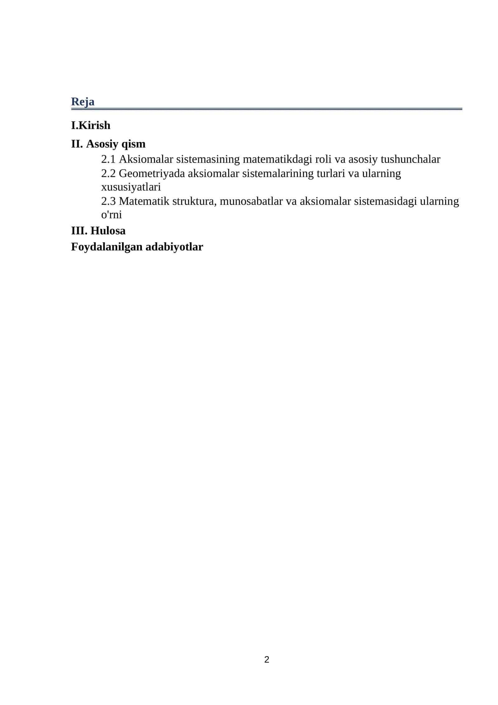 Matematik struktura va geometriyada aksiomalar sistemasida munosabatlar