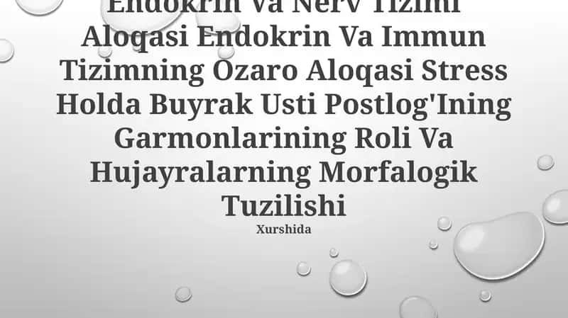 Endokrin Va Nerv Tizimi Aloqasi Endokrin Va Immun Tizimning Ozaro Aloqasi Stress Holda Buyrak Usti Postlog'Ining Garmonlarining Roli Va Hujayralarning Morfalogik Tuzilishi