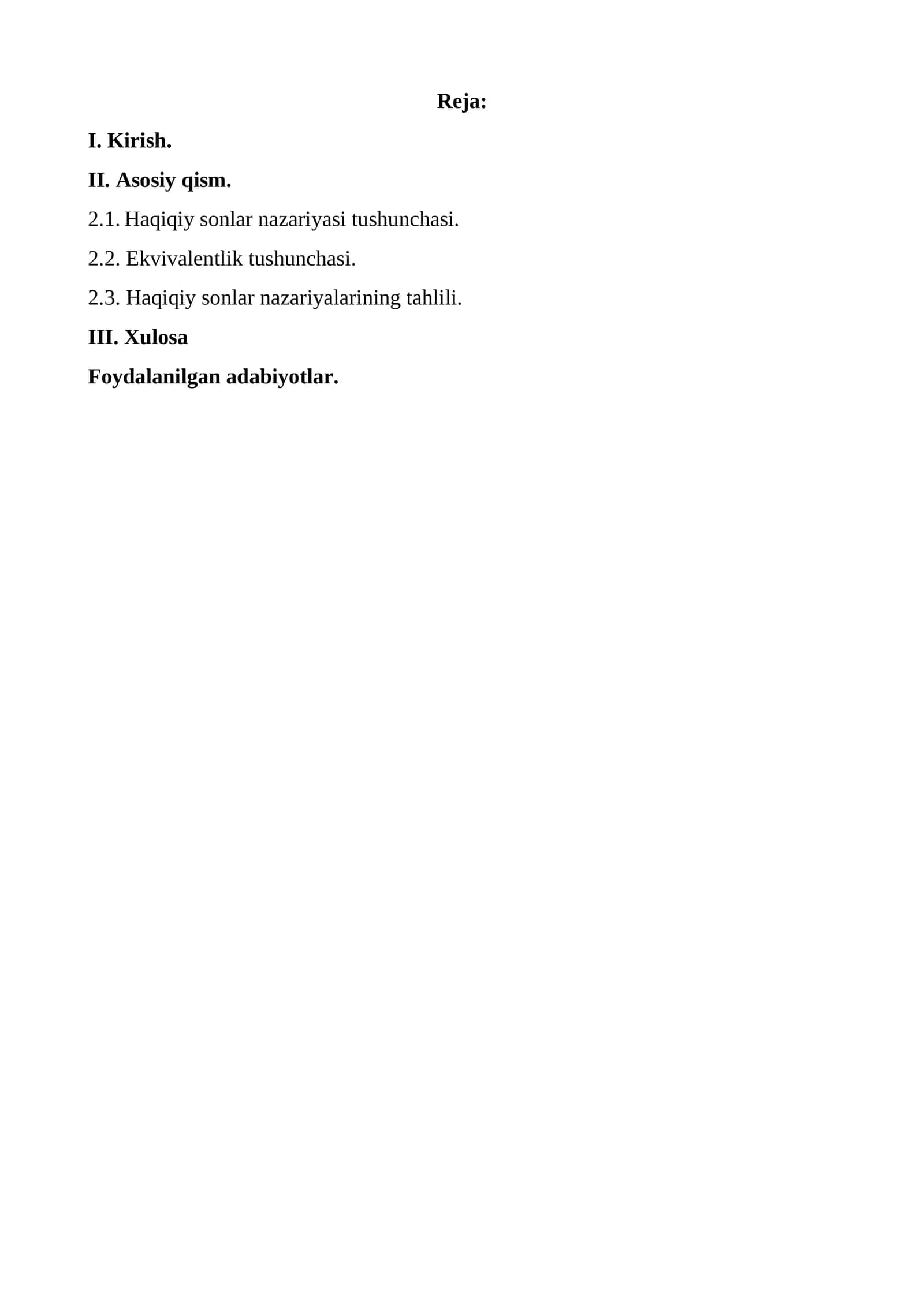 Haqiqiy sonlar nazariyasi tushunchasi.