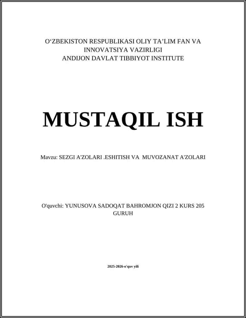 SEZGI A'ZOLARI.ESHITISH VA MUVOZANAT A'ZOLARI