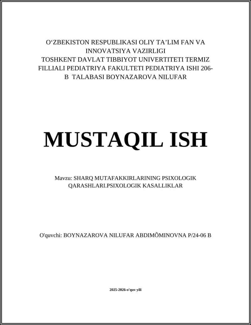 SHARQ MUTAFAKKIRLARINING PSIXOLOGIK QARASHLARI