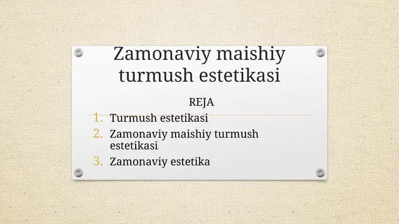 Zamonaviy maishiy turmush estetikasi