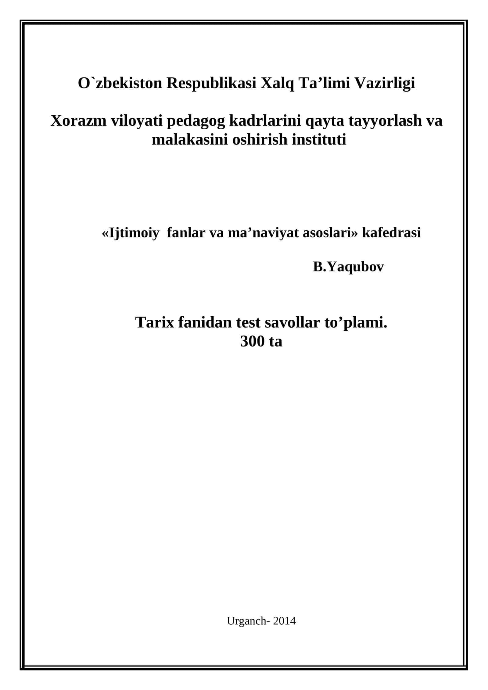 Tarix fanidan test savollar to'plami