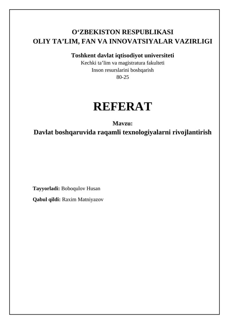 Davlat boshqaruvida raqamli texnologiyalarni rivojlantirish