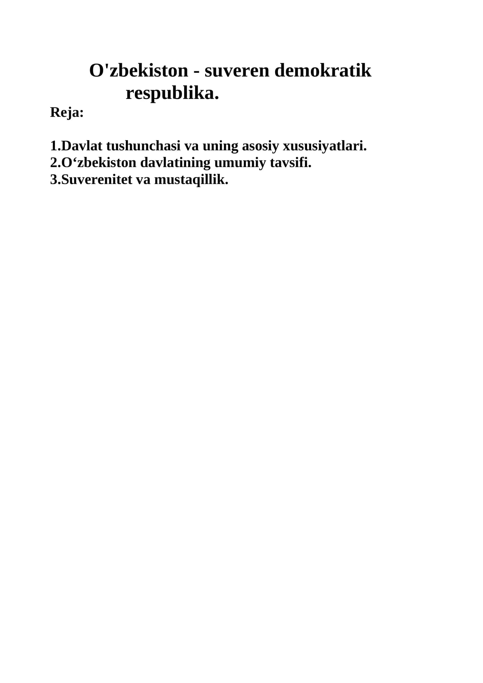 O'zbekistonning davlat tushunchasi va umumiy tavsifi
