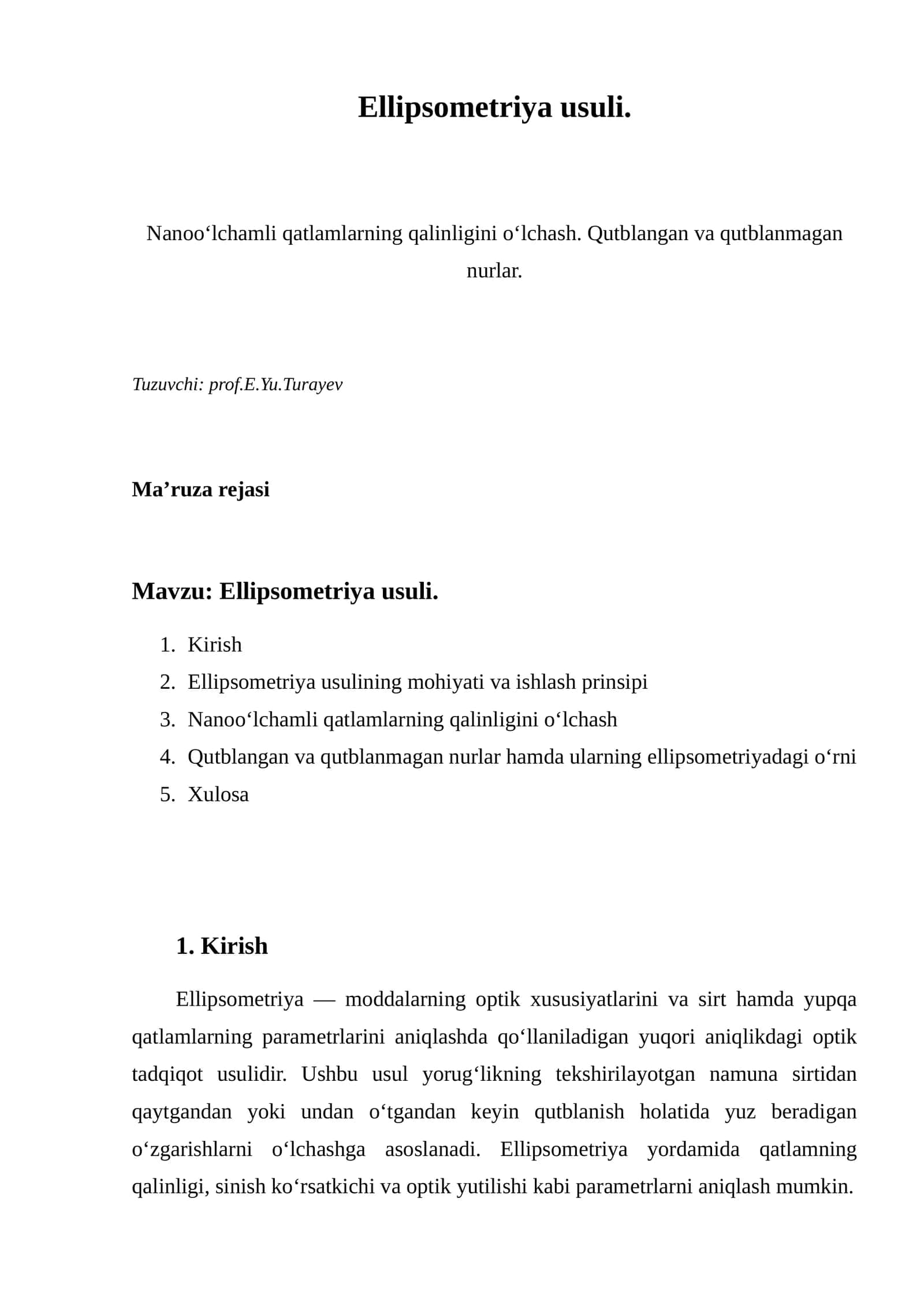 Ellipsometriya usuli
