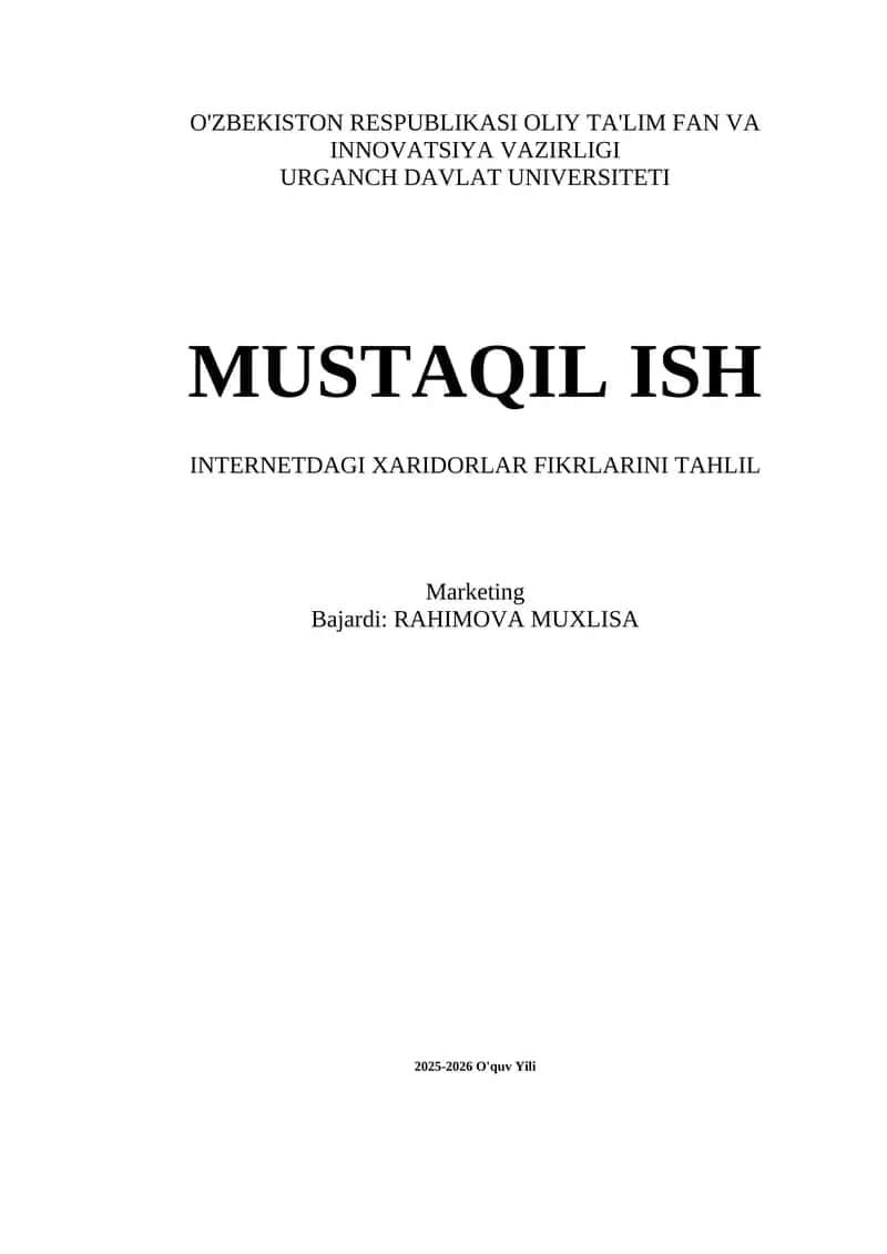 INTERNETDAGI XARIDORLAR FIKRLARINI TAHLIL QILISH