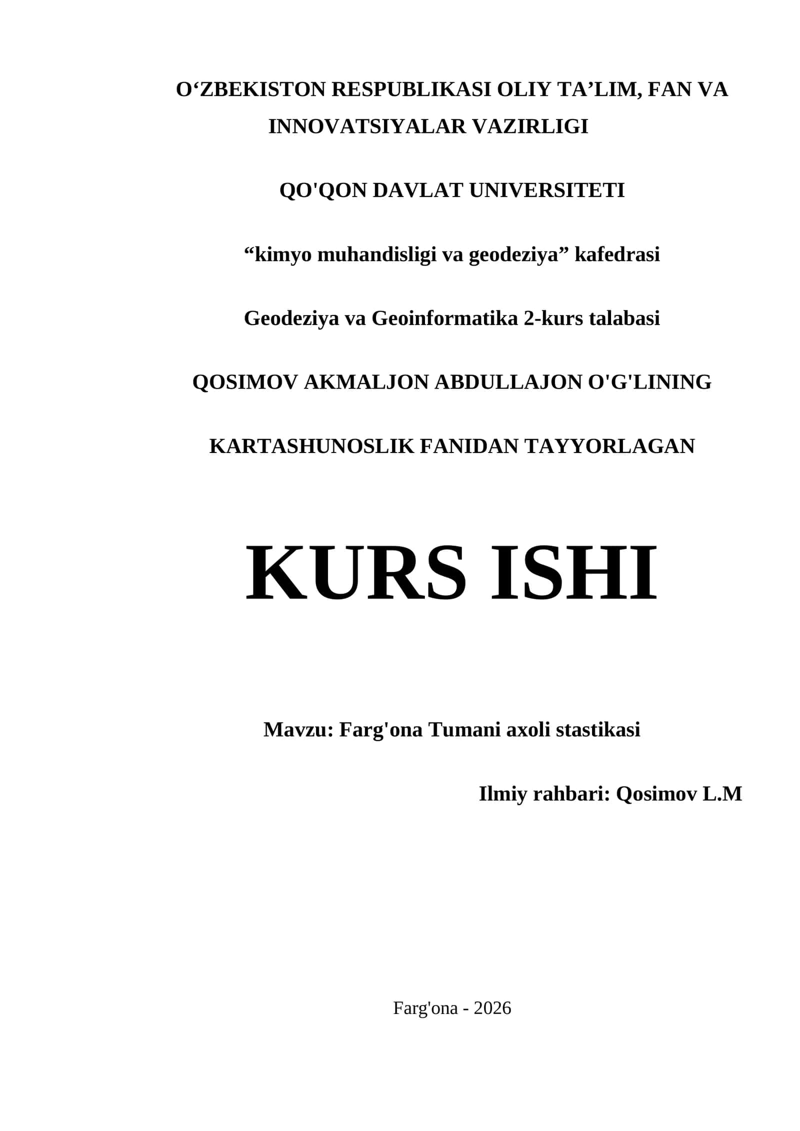 FARG'ONA TUMANI AXOLI STASTIKASI