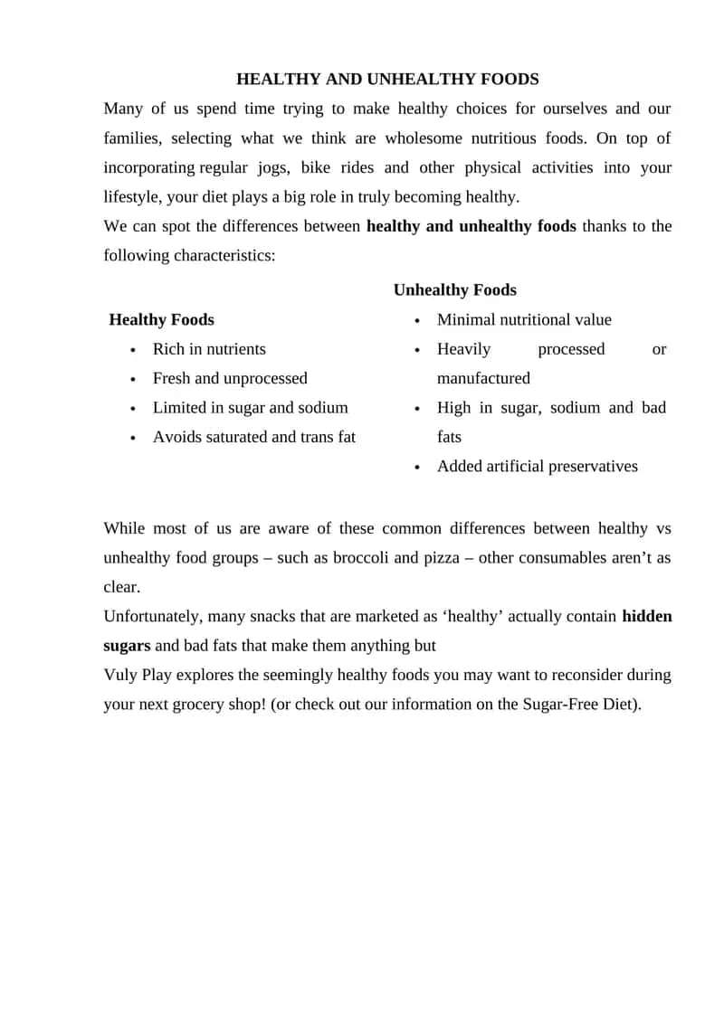 HEALTHY AND UNHEALTHY FOODS