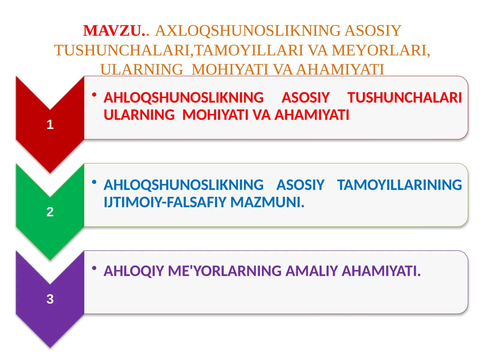 AXLOQSHUNOSLIKNING ASOSIY TUSHUNCHALARI,TAMOYILLARI VA MEYORLARI, ULARNING MOHIYATI VA AHAMIYATI