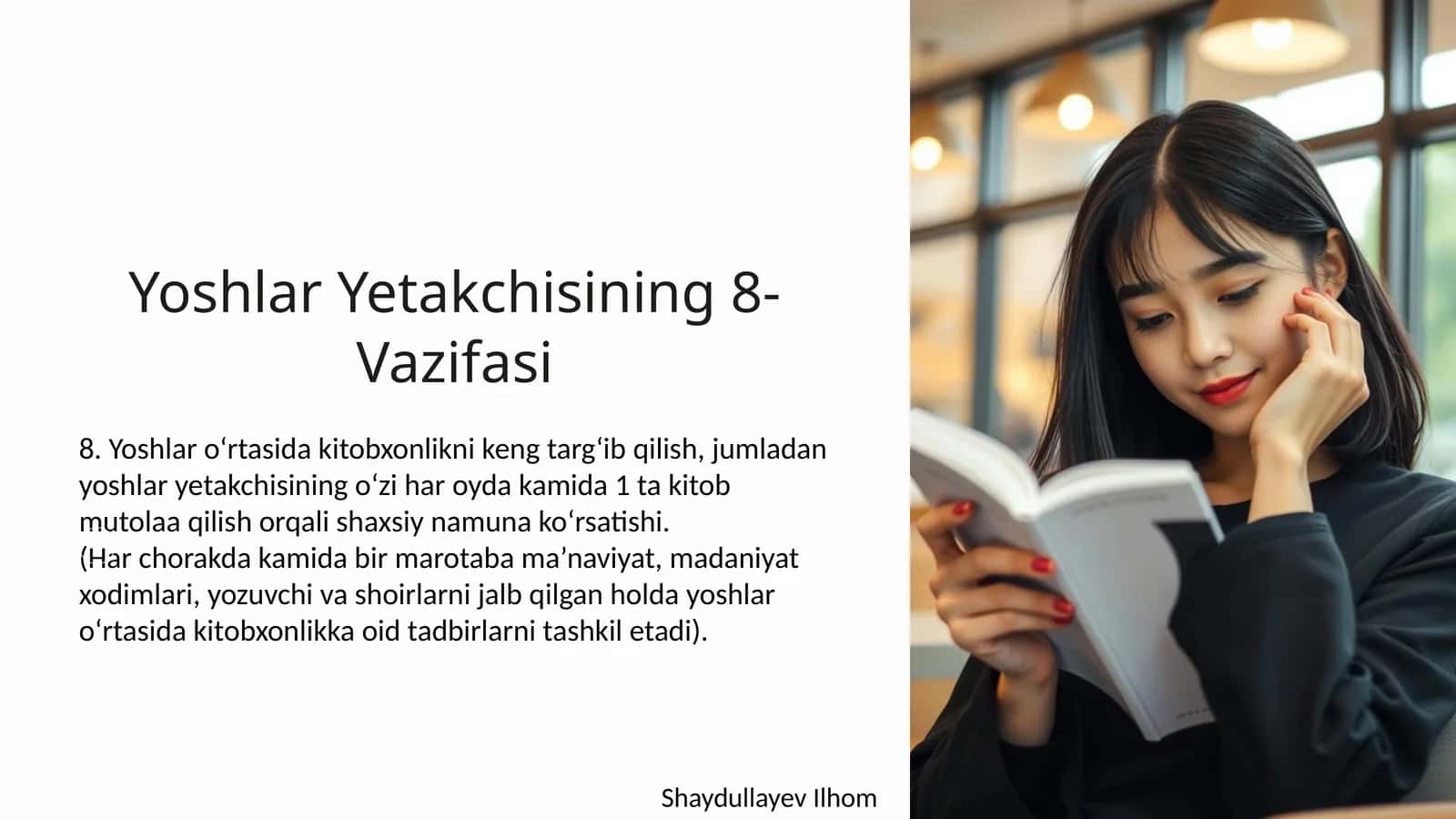 Yoshlar Yetakchisining 8-Vazifasi