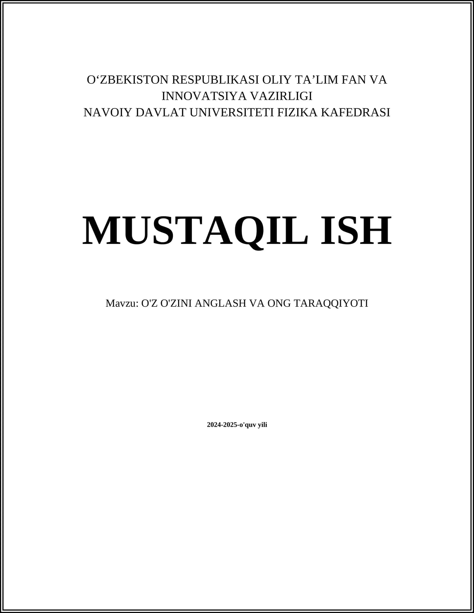 O'z-o'zini Anglash va Ong Taraqqiyoti