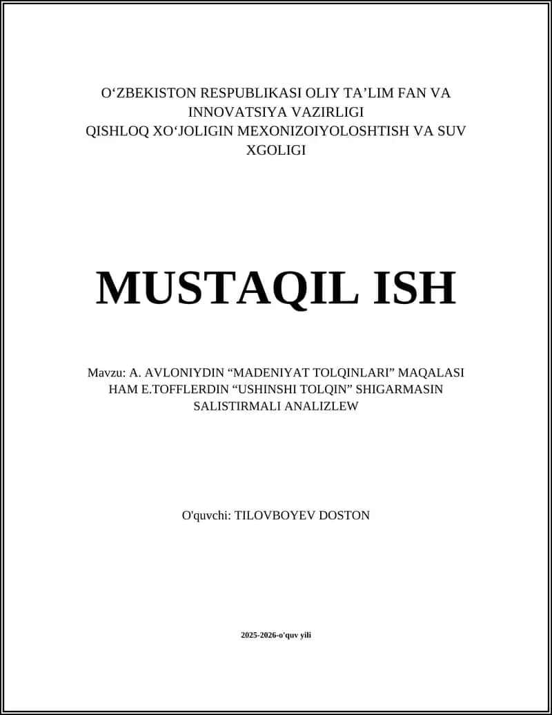 "Madeniyat Tolqinlari" va "Ushinchi Tolqin" Salistirmali Analiz