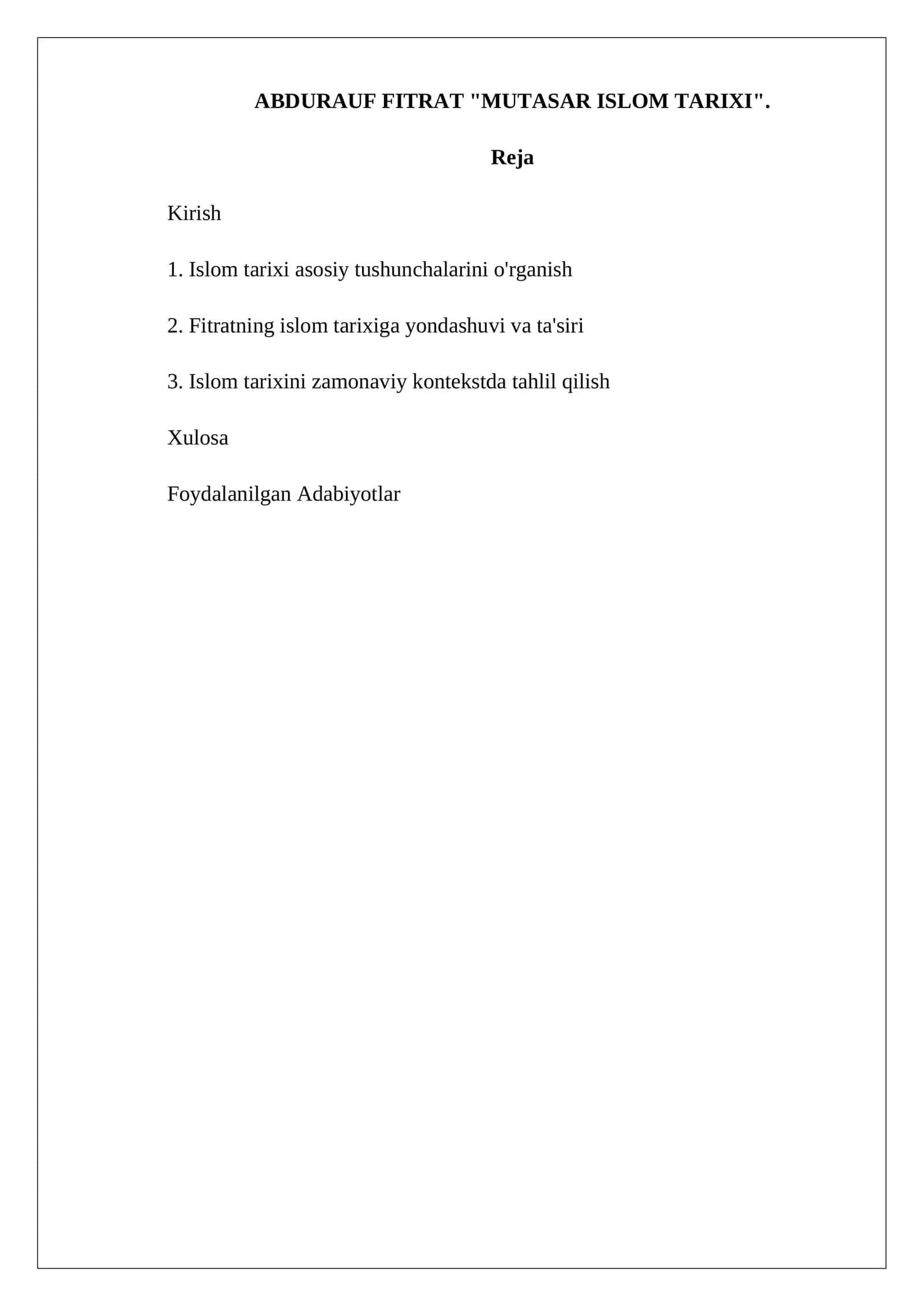 ABDURAUF FITRAT "MUTASAR ISLOM TARIXI"