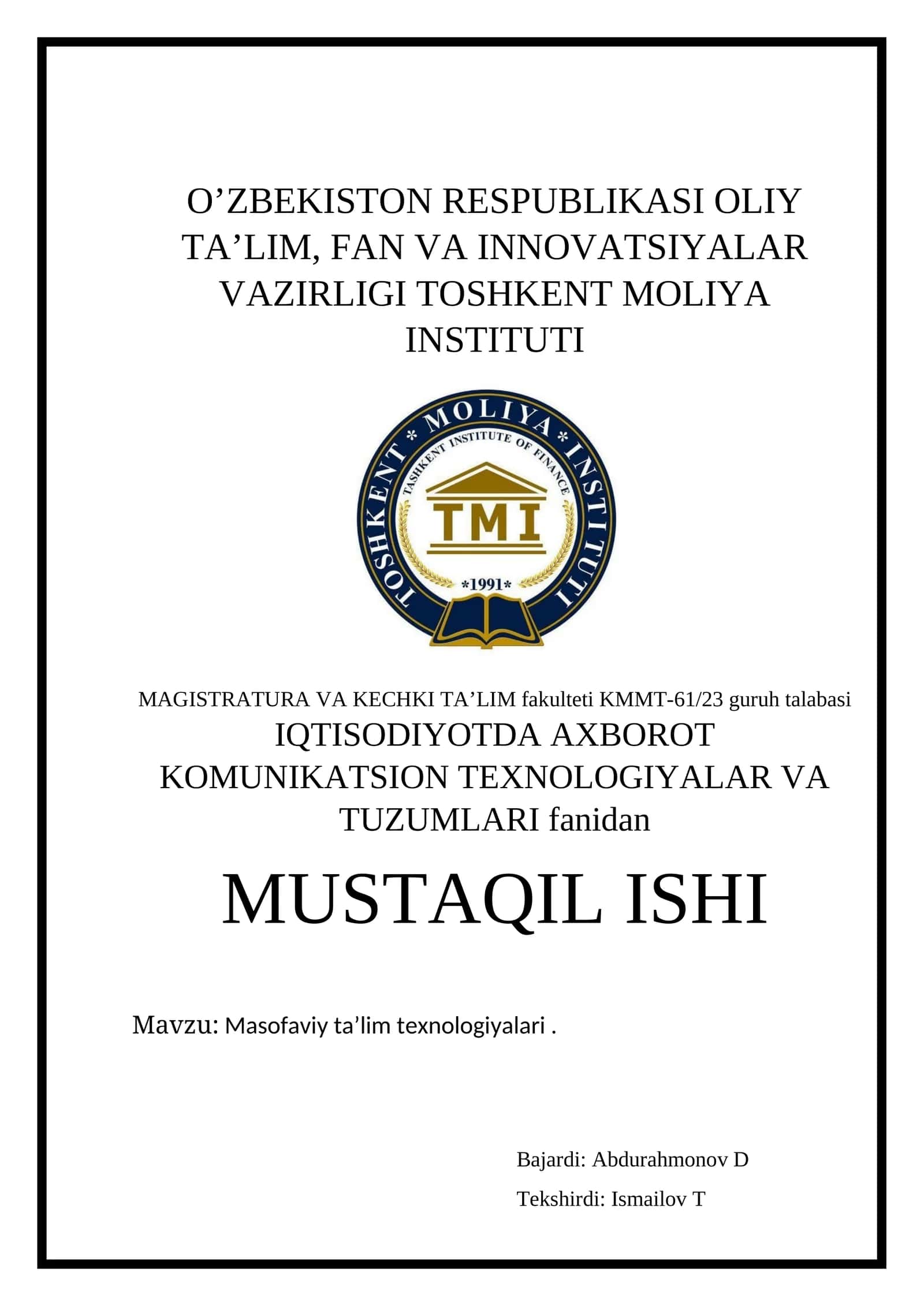 Masofaviy ta’lim texnologiyalari