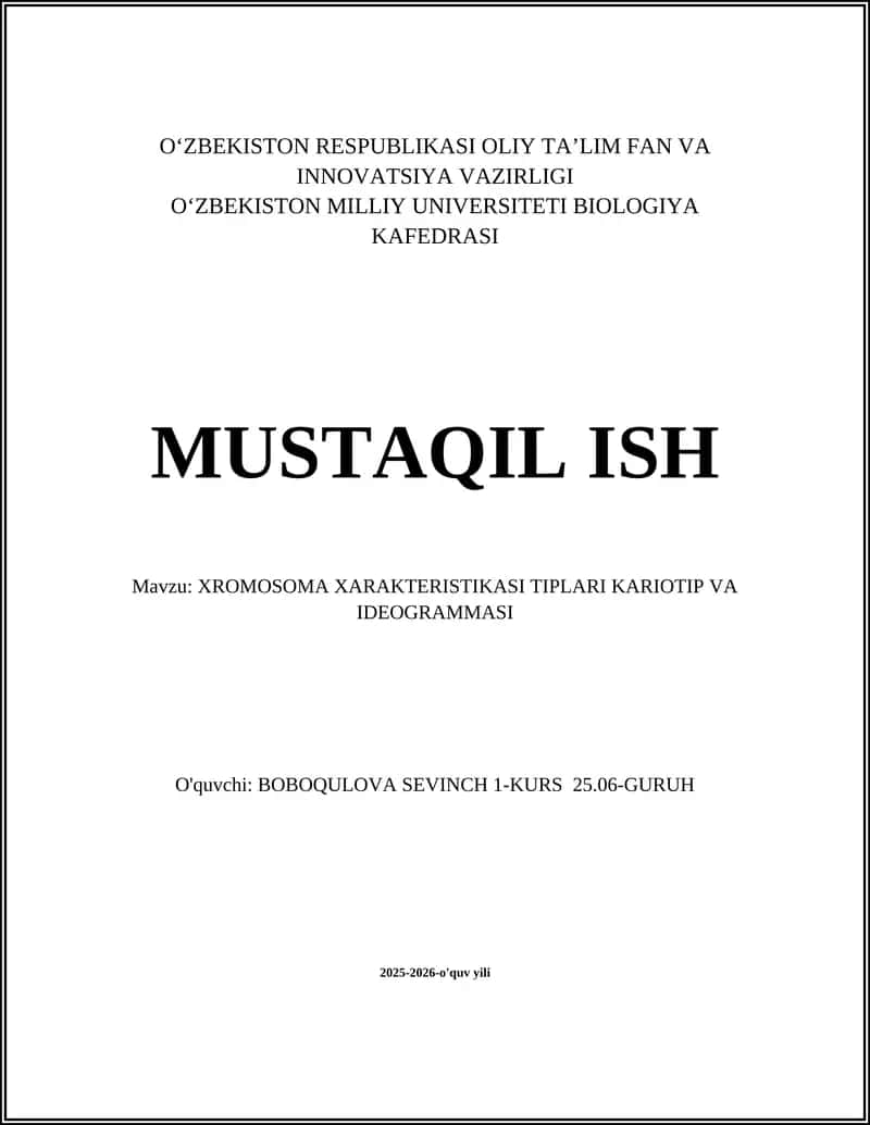 XROMOSOMA XARAKTERISTIKASI TIPLARI KARIOTIP VA IDEOGRAMMASI