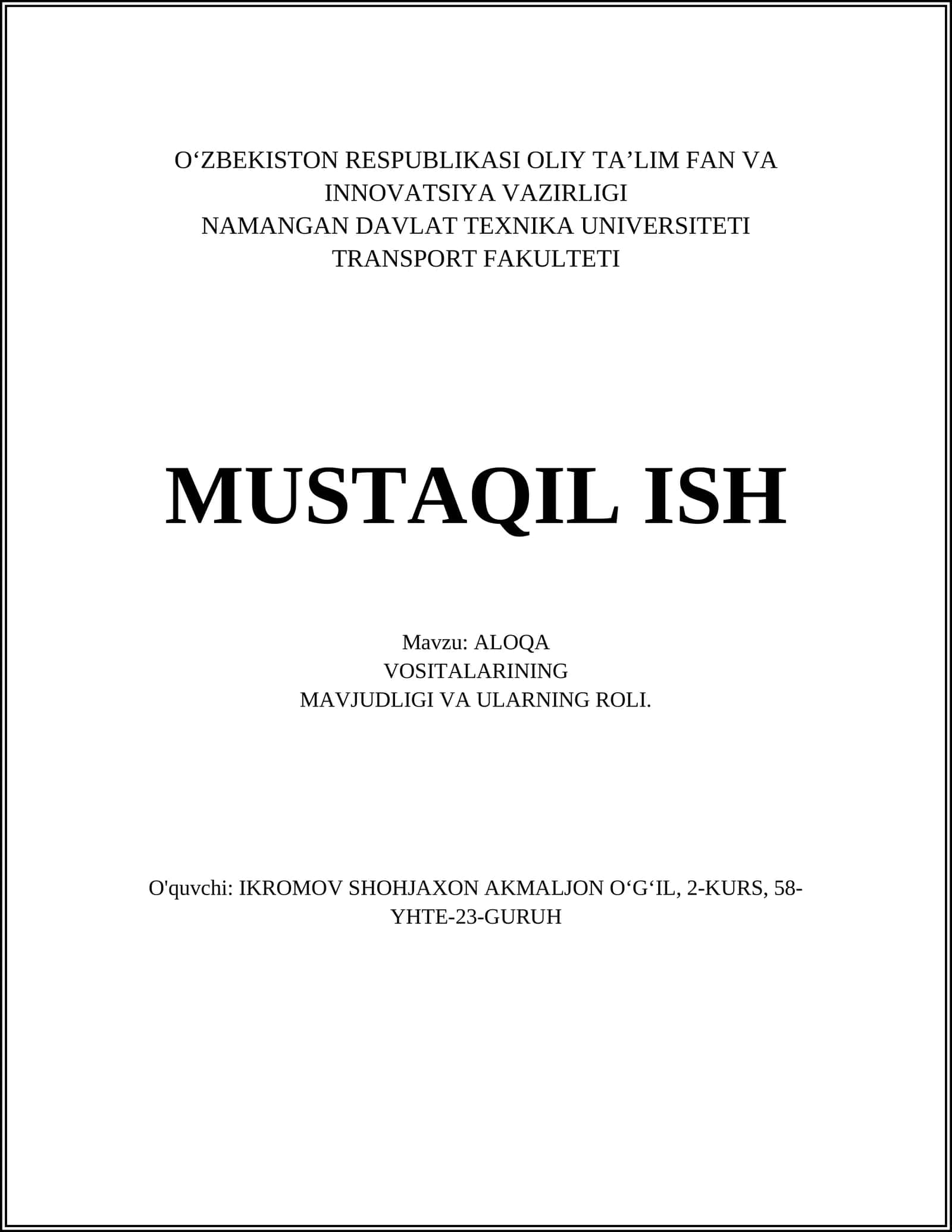 Axborot texnologiyalari va aloqa vositalari