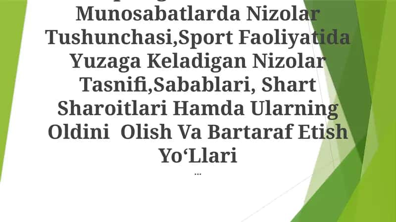 Sportga Oid OʻZaro Munosabatlarda Nizolar Tushunchasi