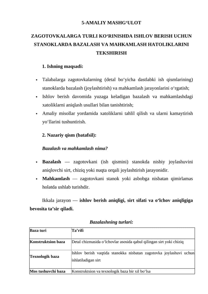 Bazalash va mahkamlash