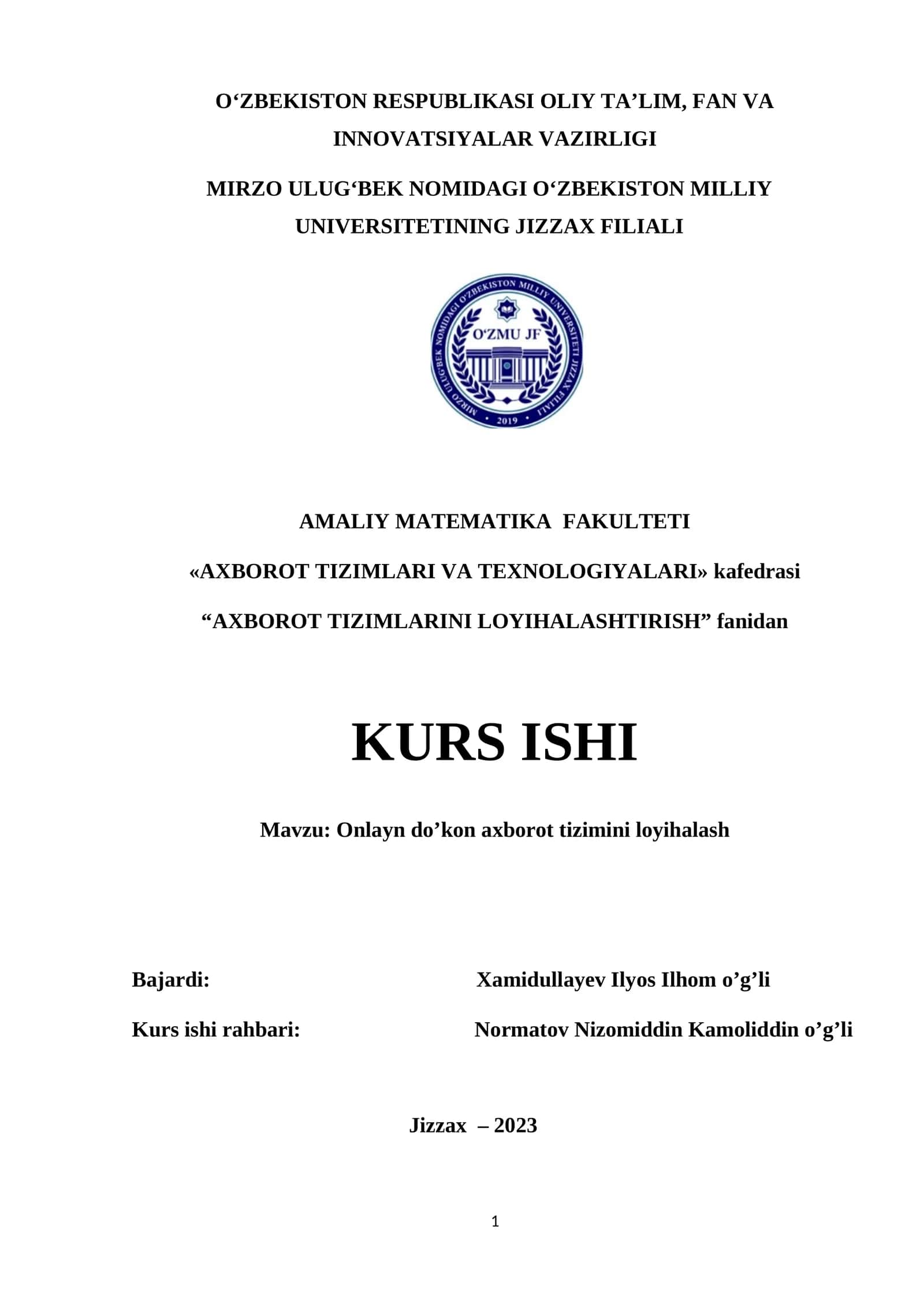 Onlayn do’kon axborot tizimini loyihalash