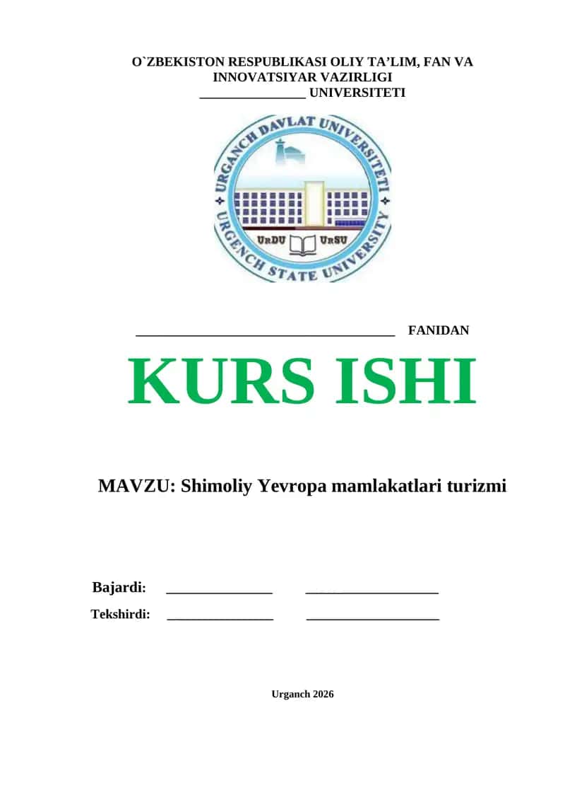 Shimoliy Yevropa turizmi | Tayyor va tahrirlangan kurs ishi