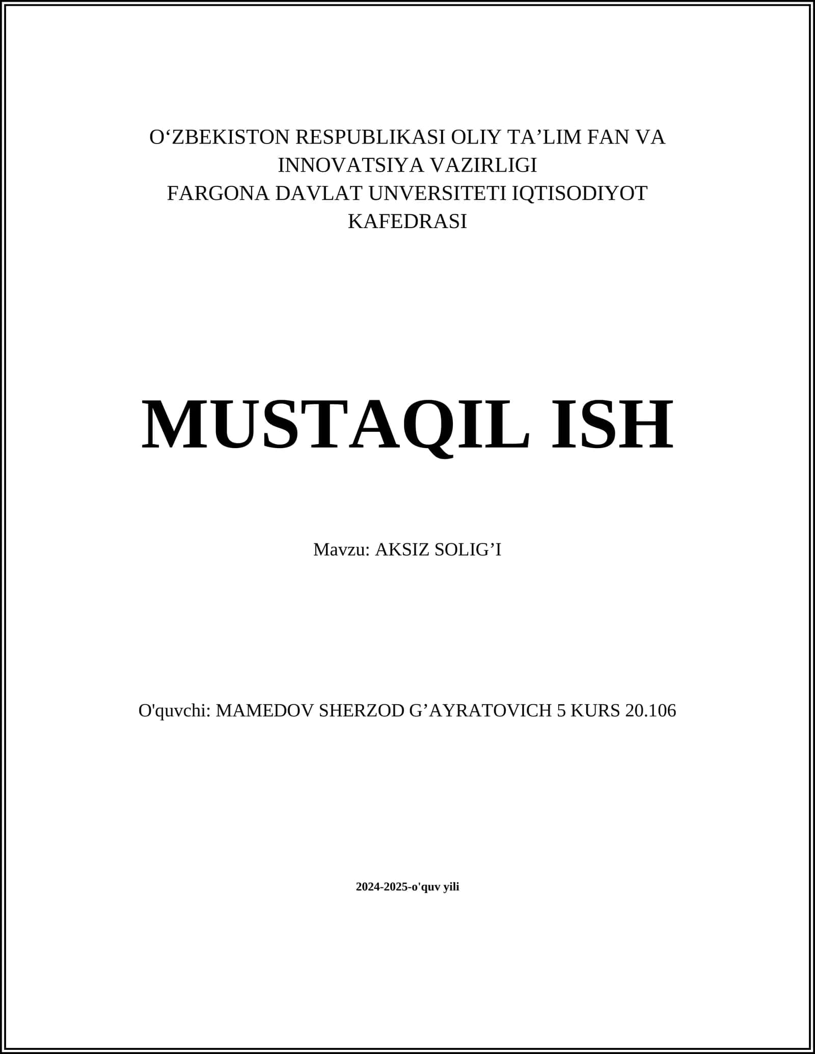 AKSIZ SOLIG’I