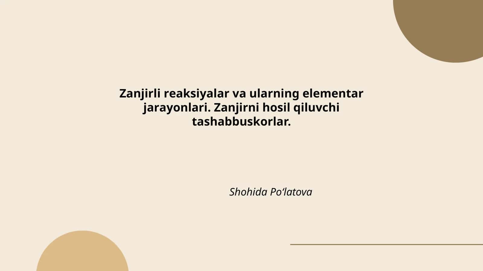 Zanjirli reaksiyalar va ularning elementar jarayonlari