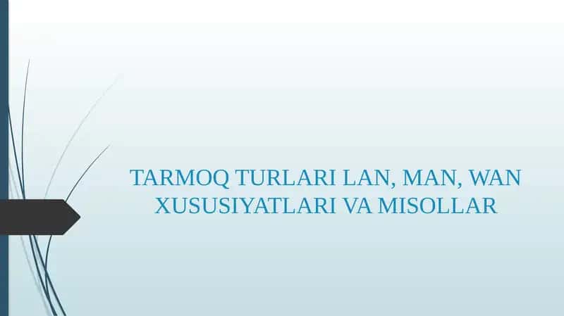 TARMOQ TURLARI LAN, MAN, WAN XUSUSIYATLARI VA MISOLLAR