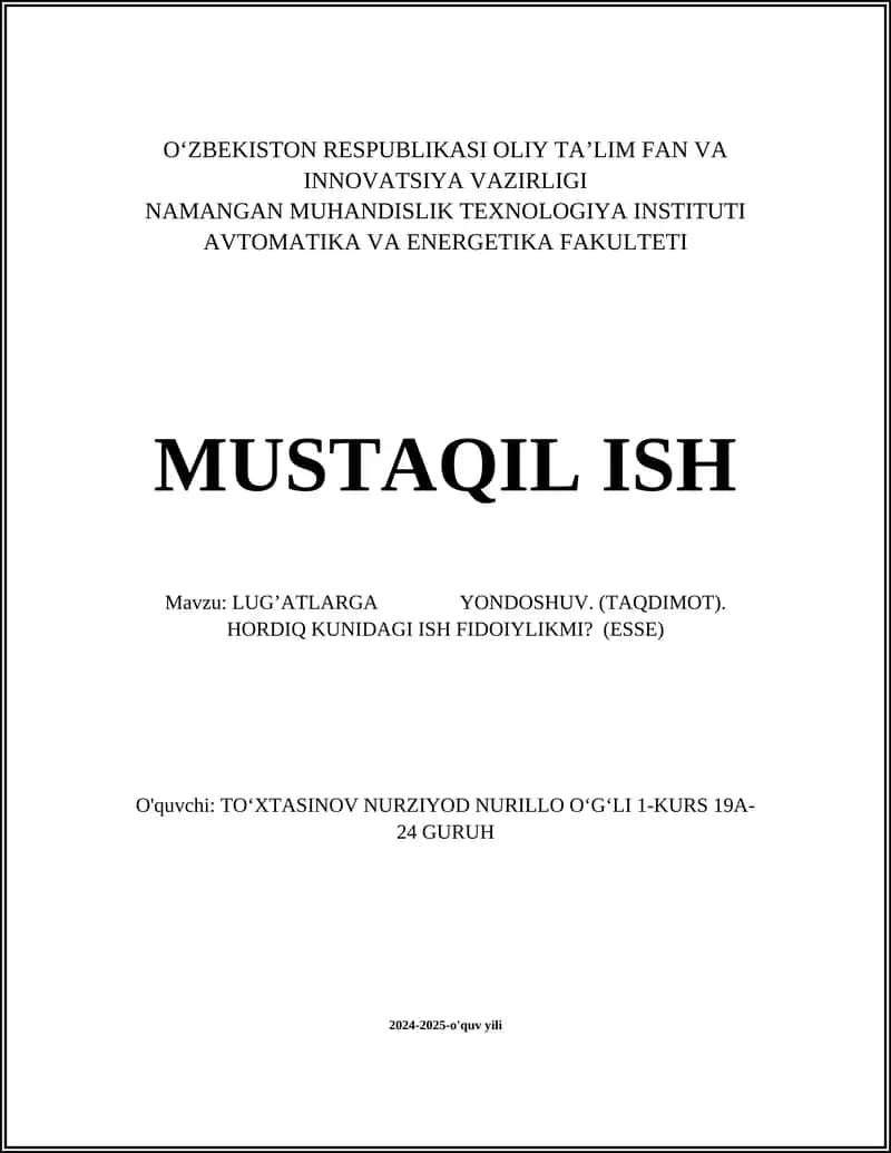 LUG’ATLARGA YONDOSHUV