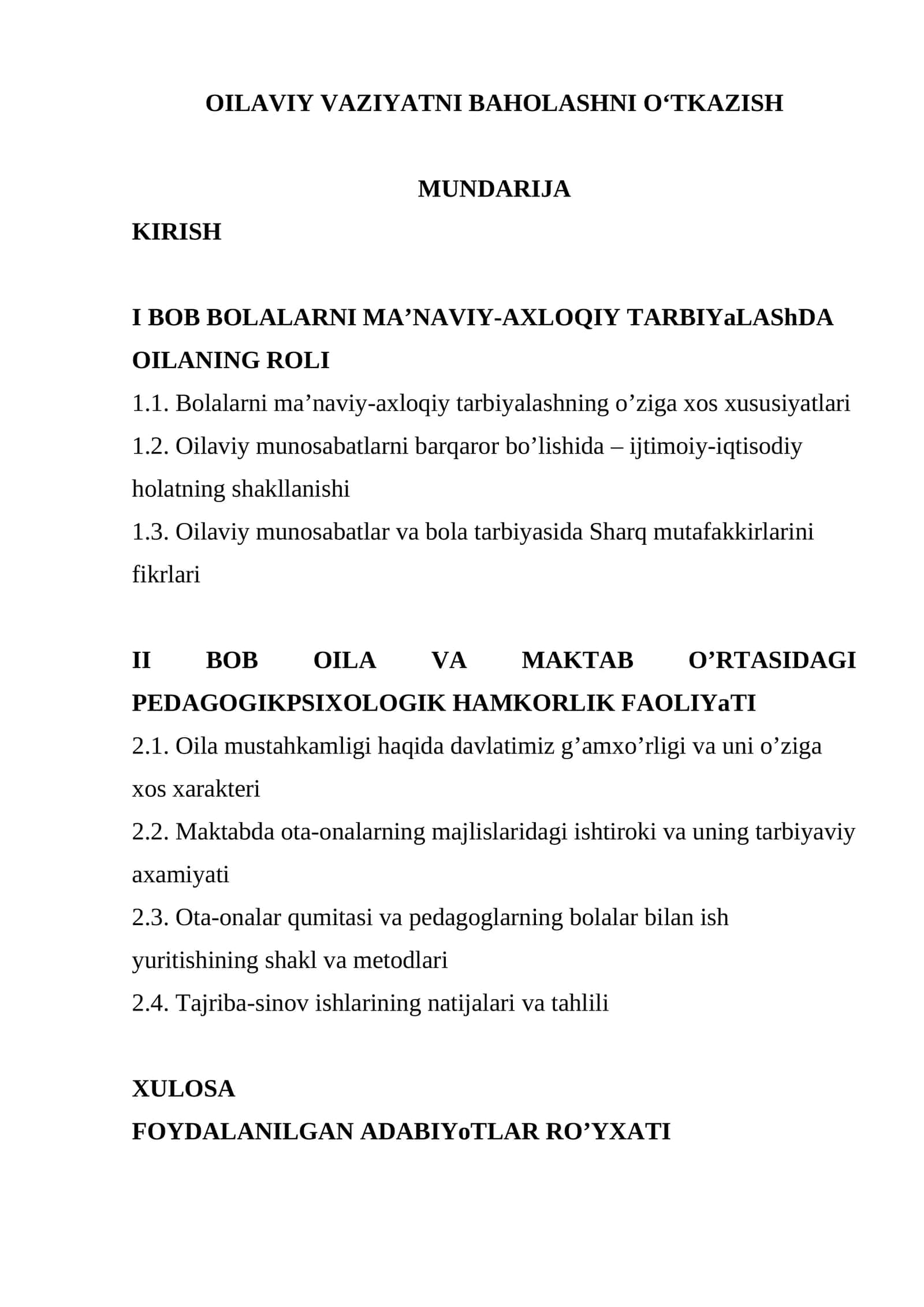 OILA VA MAKTAB O’RTASIDAGI PEDAGOGIKPSIXOLOGIK HAMKORLIK FAOLIYaTI