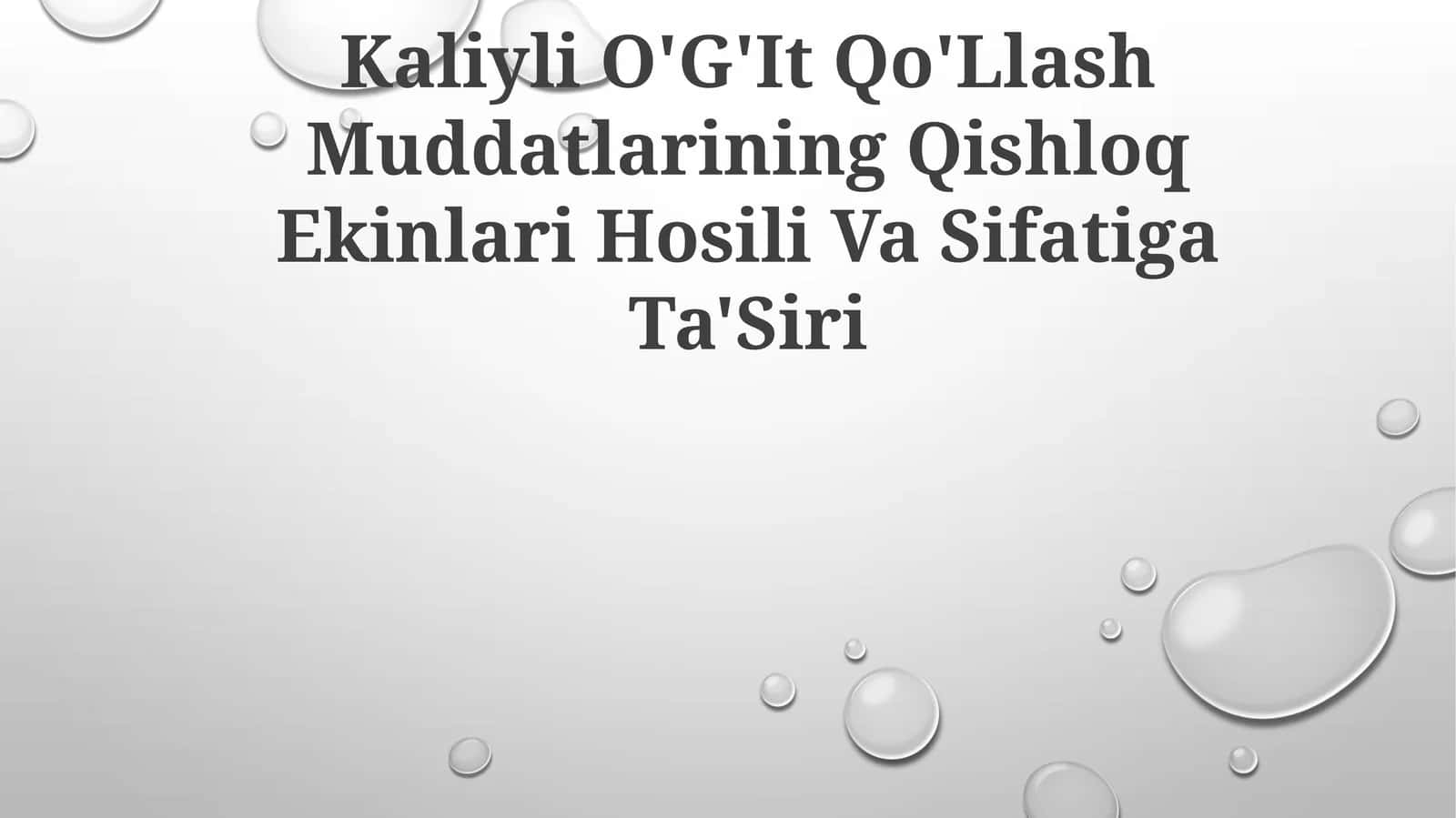 Kaliyli O'G'It Qo'Llash Muddatlarining Qishloq Ekinlari Hosili Va Sifatiga Ta'Siri