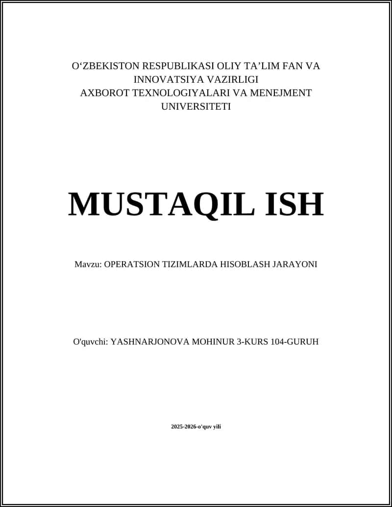 OPERATSION TIZIMLARDA HISOBLASH JARAYONI