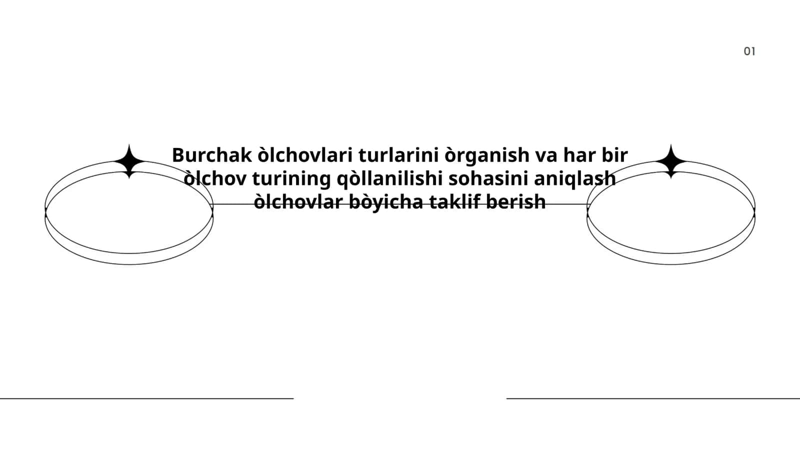 Burchak òlchovlari turlarini òrganish va har bir òlchov turining qòllanilishi sohasini aniqlash òlchovlar bòyicha taklif berish