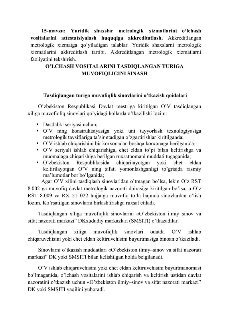 Metrologik xizmatlarini akkreditlash va attestatsiyalash
