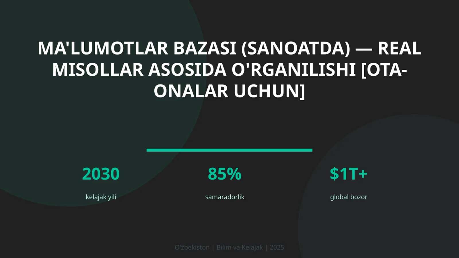 Ma'lumotlar bazasi (sanoatda) — real misollar asosida o'rganilishi [ota-onalar uchun]