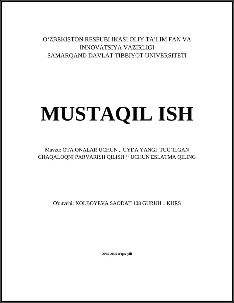 Uyda yangi tug‘ilgan chaqaloqni parvarish qilish