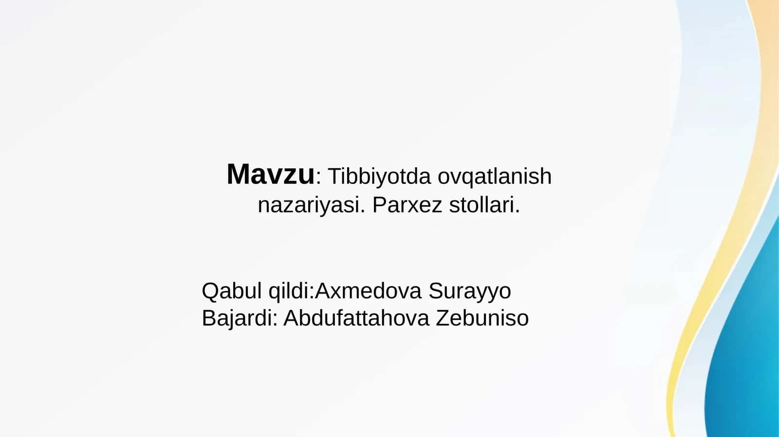 Tibbiyotda ovqatlanish nazariyasi. Parxez stollari