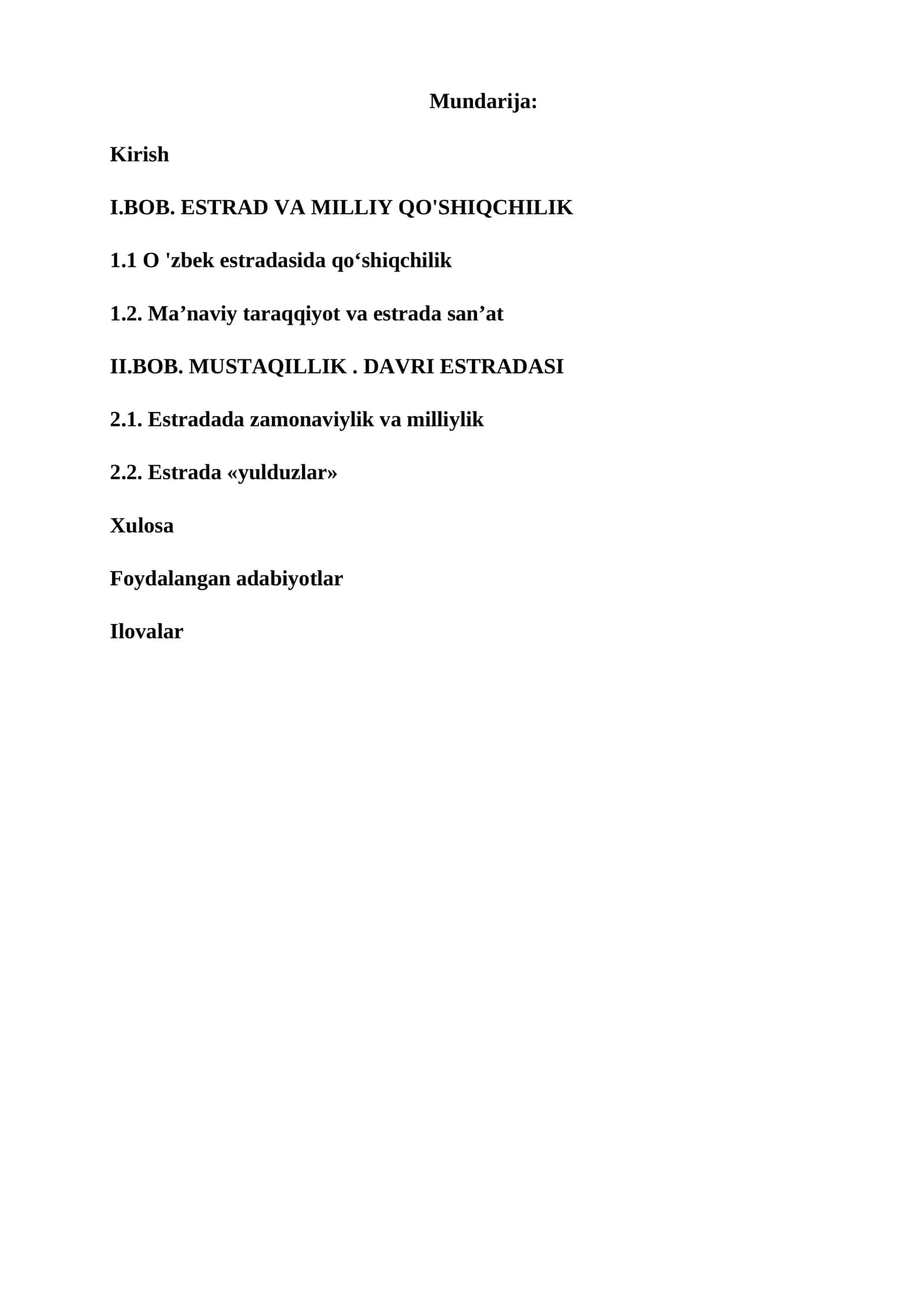 Estrada va milliy qo'shiqchilik