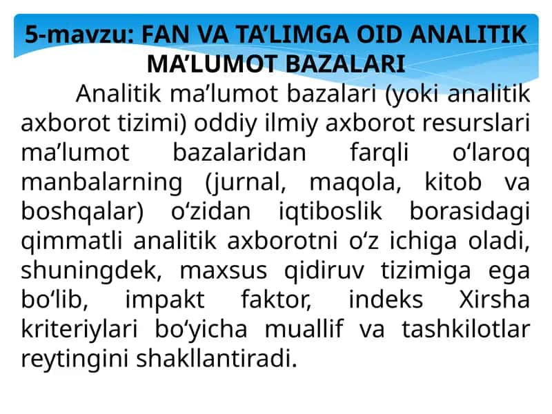 ANALITIK MA’LUMOT BAZALARI