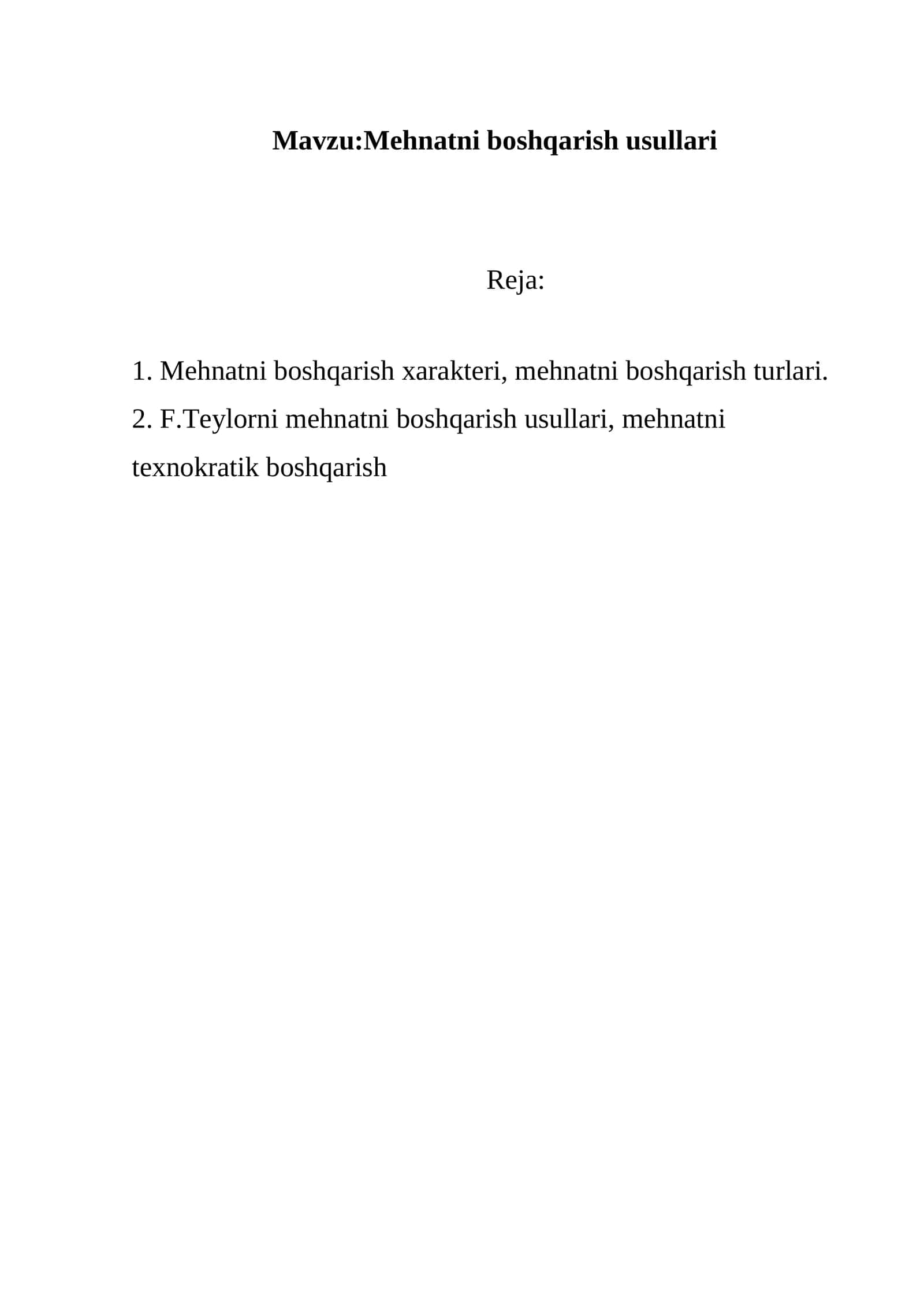 Mehnatni boshqarish usullari