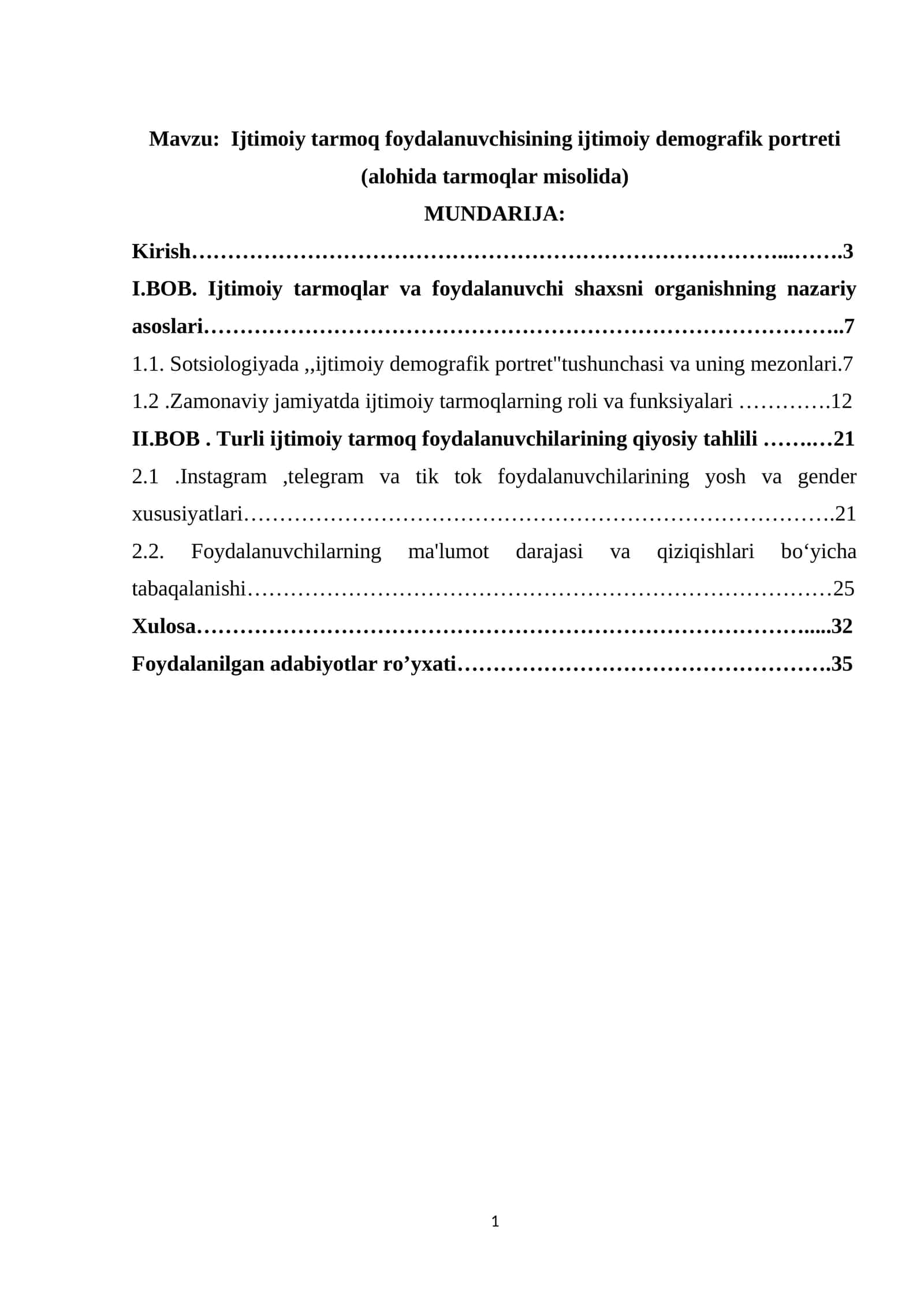 Ijtimoiy tarmoq foydalanuvchisining ijtimoiy demografik portreti (alohida tarmoqlar misolida)