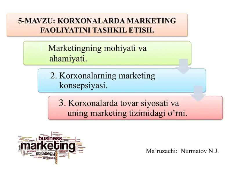 KORXONALARDA MARKETING FAOLIYATINI TASHKIL ETISH