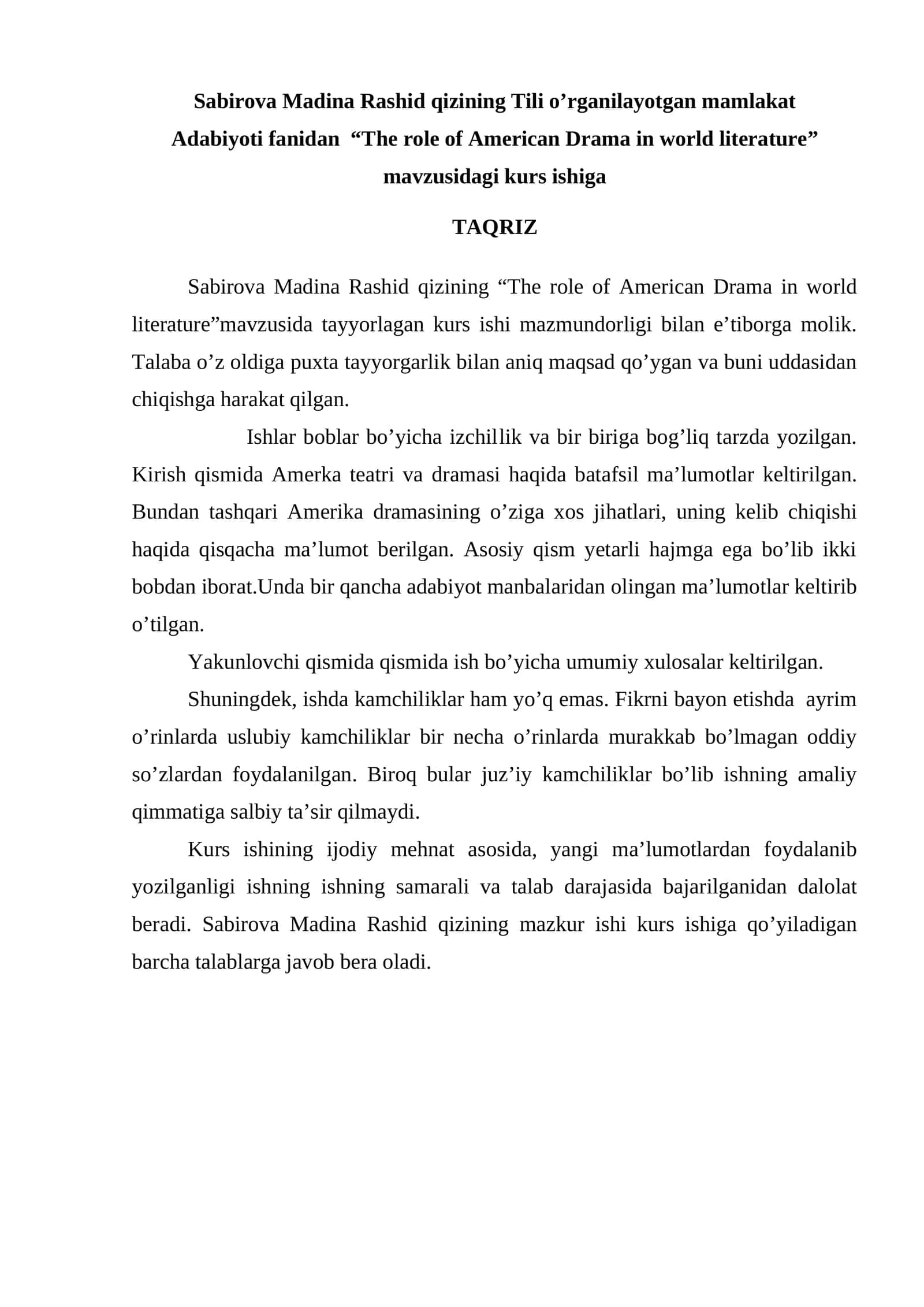 The role of American Drama in world literature kurs ishi