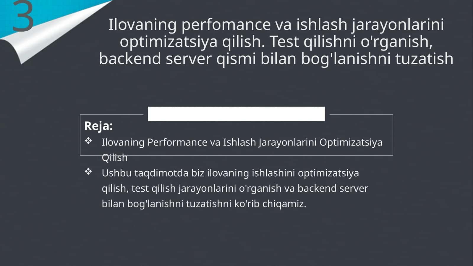 Ilovaning Performance va Ishlash Jarayonlarini Optimizatsiya Qilish