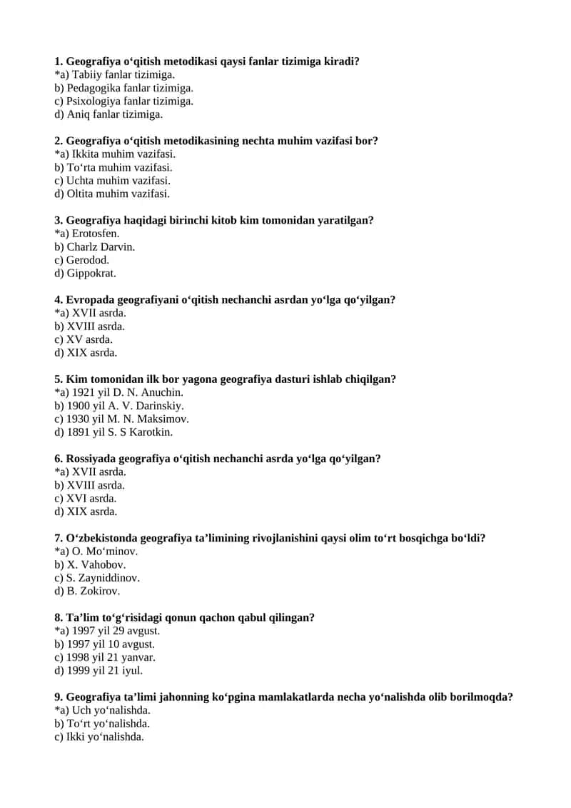 Geografiya o‘qitish metodikasi