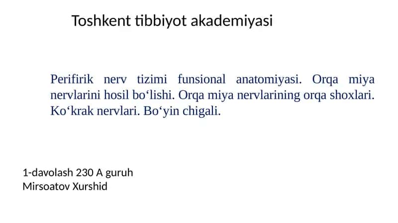 Perifirik nerv tizimi funksional anatomiyasi