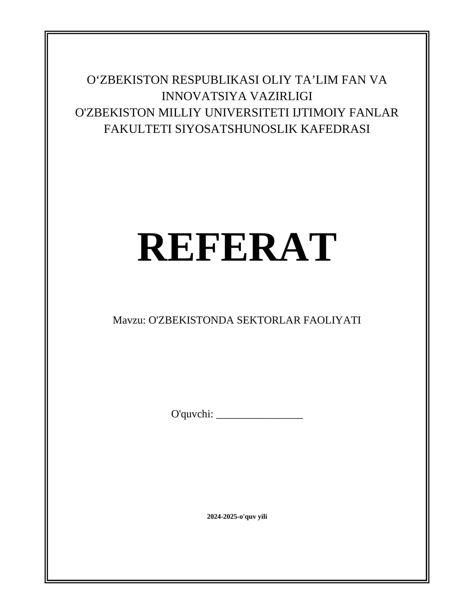 O'ZBEKISTONDA SEKTORLAR FAOLIYATI