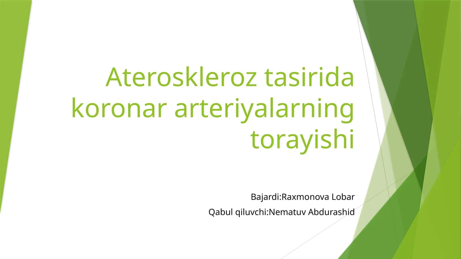 Ateroskleroz tasiridakoronar arteriyalarning torayishi