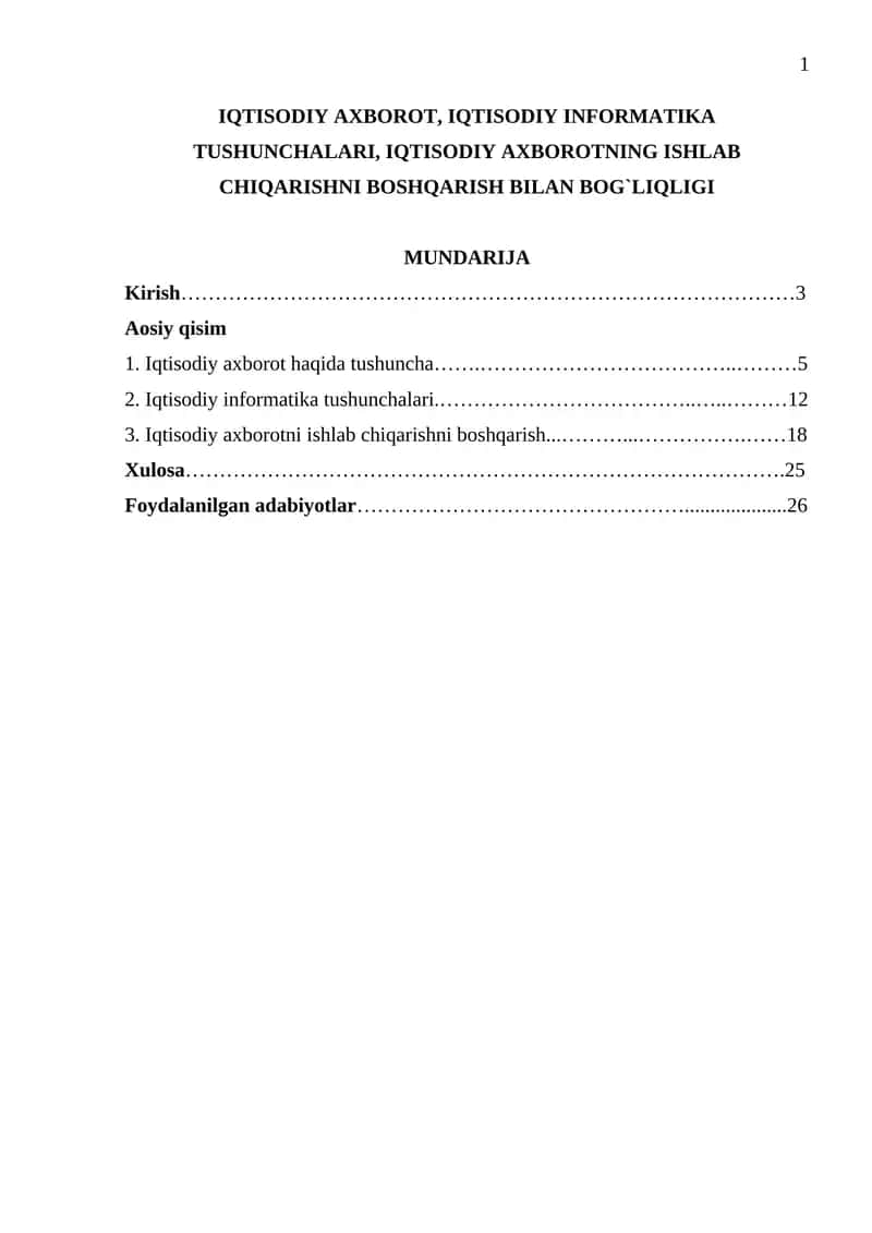 Iqtisodiy axborot, iqtisodiy informatika tushunchalari, iqtisodiy axborotning ishlab chiqarishni boshqarish bilan bog`liqligi
