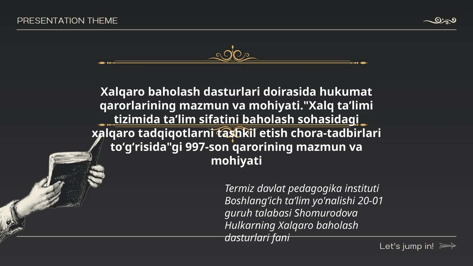 Shomurodova Hulkarning Xalqaro baholash dasturlari fani